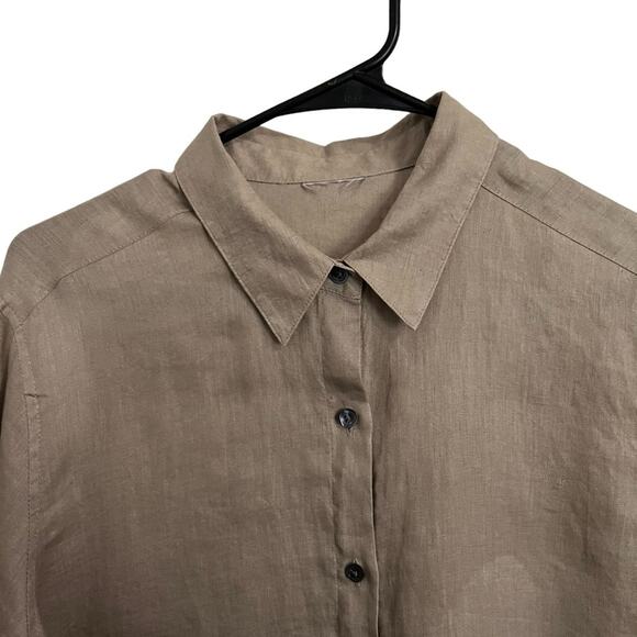 J. Jill 100% Linen Button Down Long Sleeve Tunic Top Tan Brown Lagenlook Size XL - Picture 3 of 12